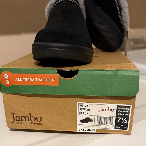 New Jambu Black Suede Mules with Gray Trim - Picture 2 of 5